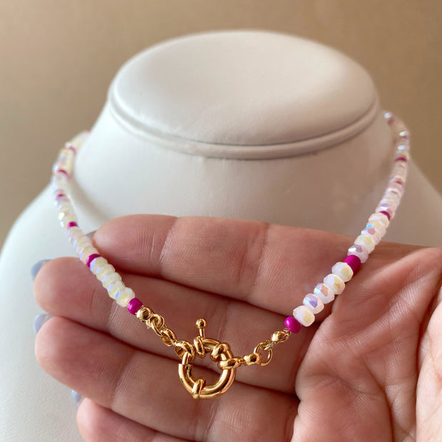 Clear Crystals and Purple Beads Necklace