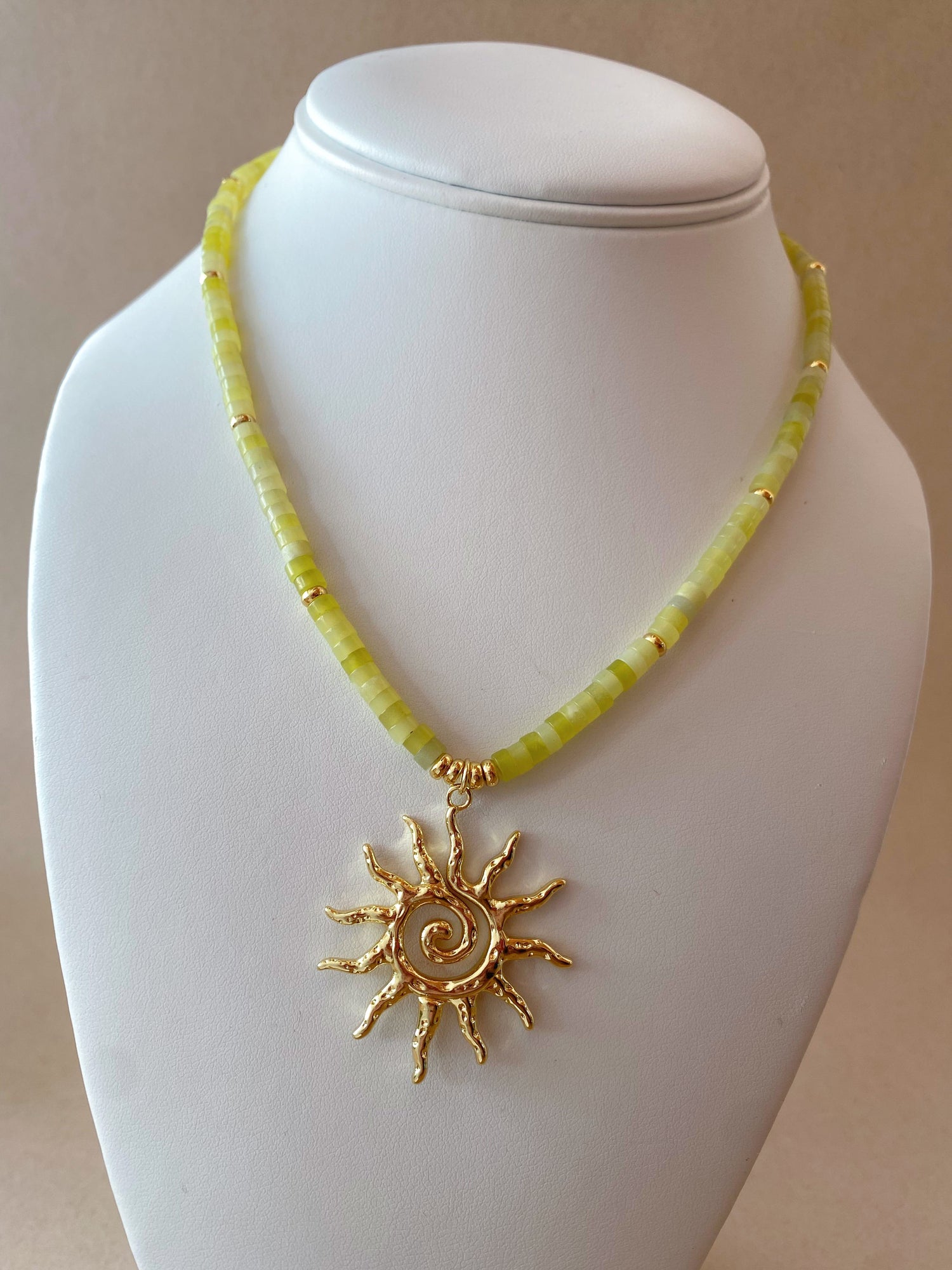 Golden Sun in a Serpentine Jade Necklace