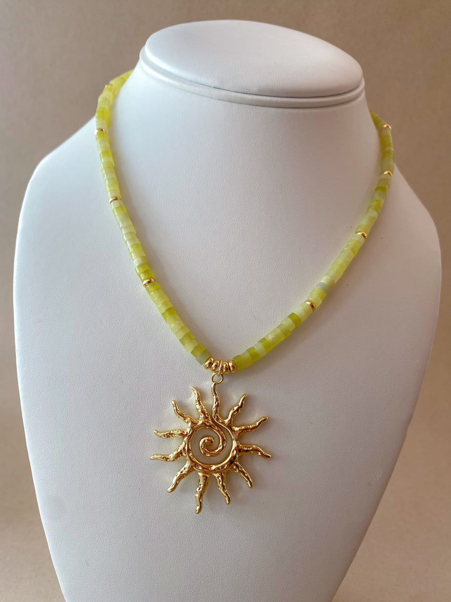 Golden Sun in a Serpentine Jade Necklace