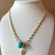 Blue Turkish and Hamsa Evil Eye Charm in Coffee Grain Necklace