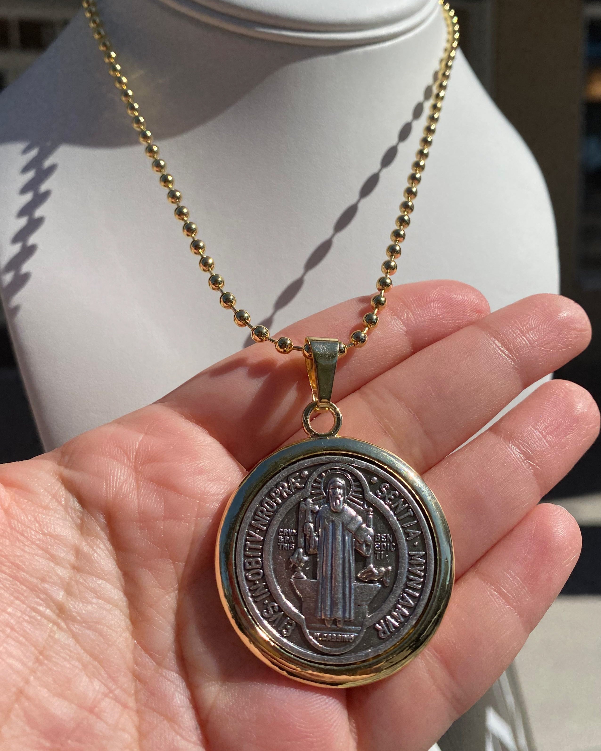 Big St. Benedict Medal 2 Gold Necklace