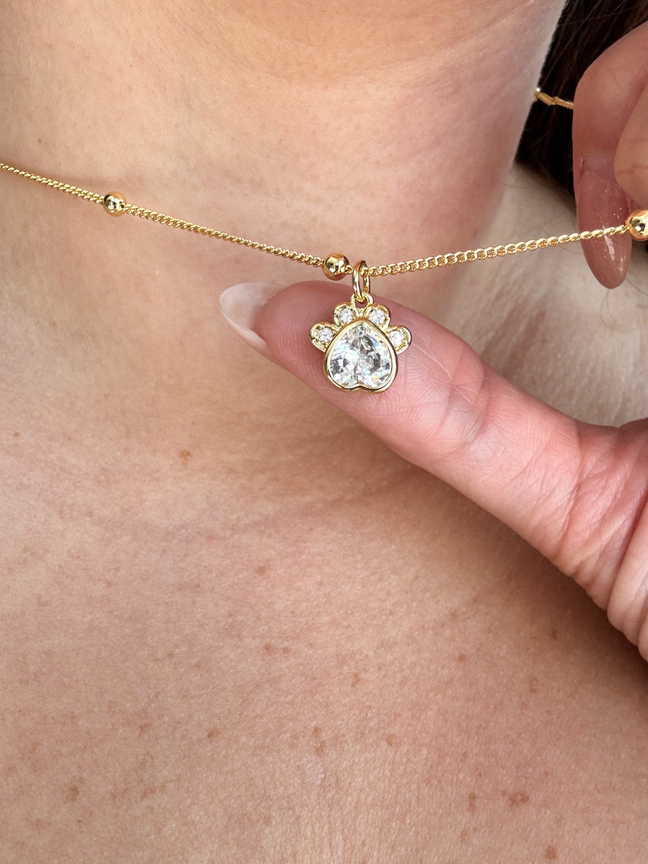 Dog Paw Crystal Necklace
