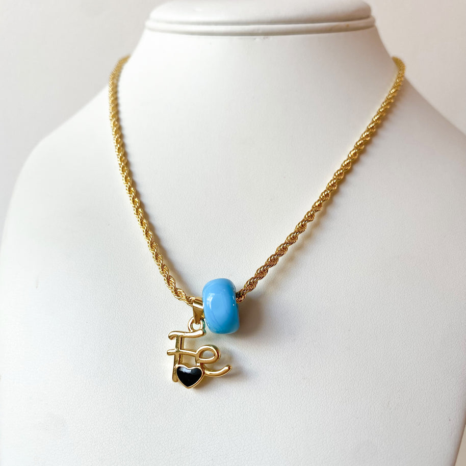 Blue Turkish Stone and Faith with Black Heart Necklace
