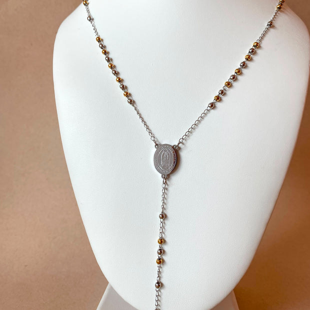 Guadalupe Virgin Medal 2 Gold Steel Rosary Necklace