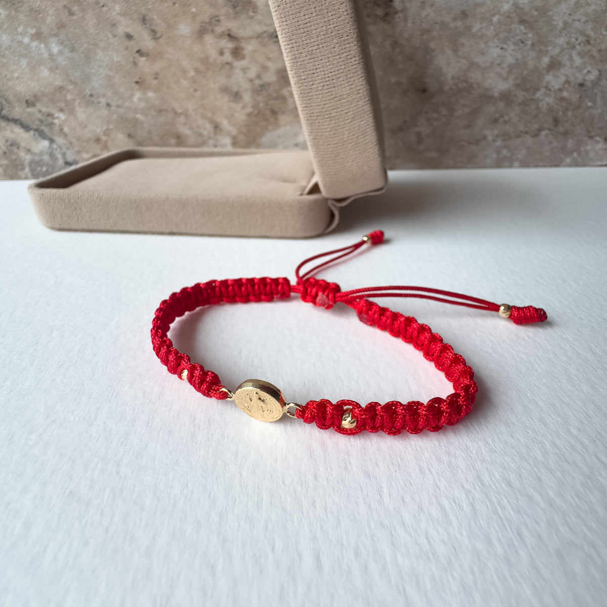 St Bendict 18K Solid Gold in Red String Bracelet