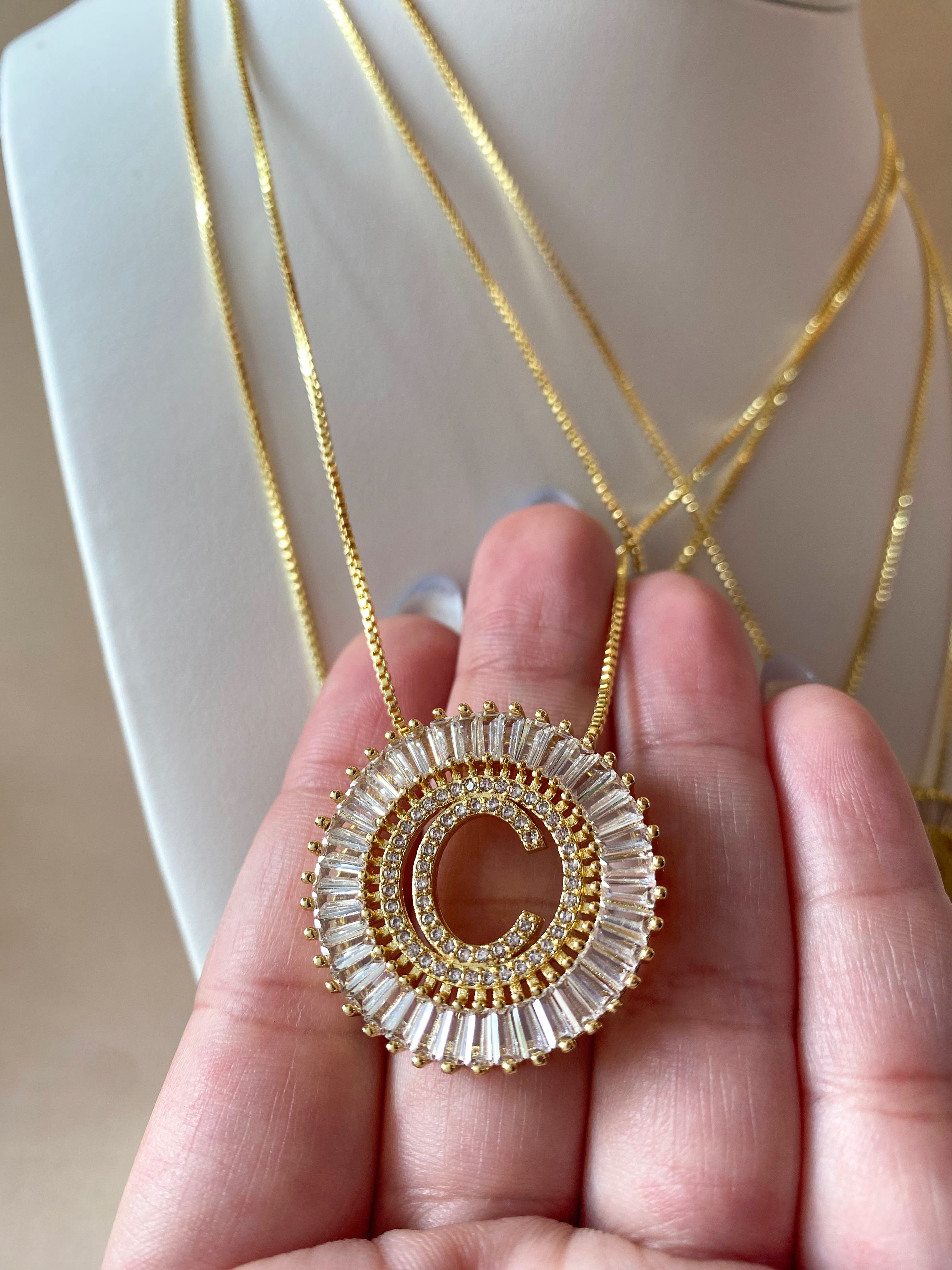 Crystal Circular Initial Necklaces