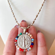 Silver St. Benedict Crystal Medal Necklaces