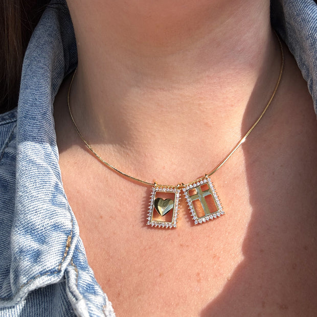 Chain Silhouette Scapular Heart + Cross
