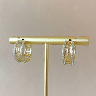 Greek Style Pattern Crystal Golden Hoops