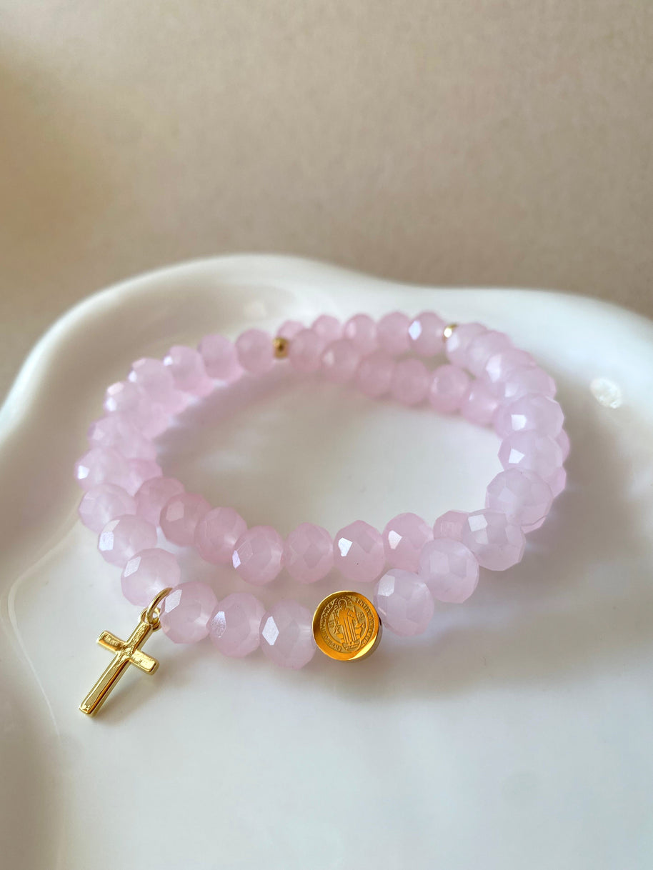 Rosary Style Pink and Orange Crystals Bracelets