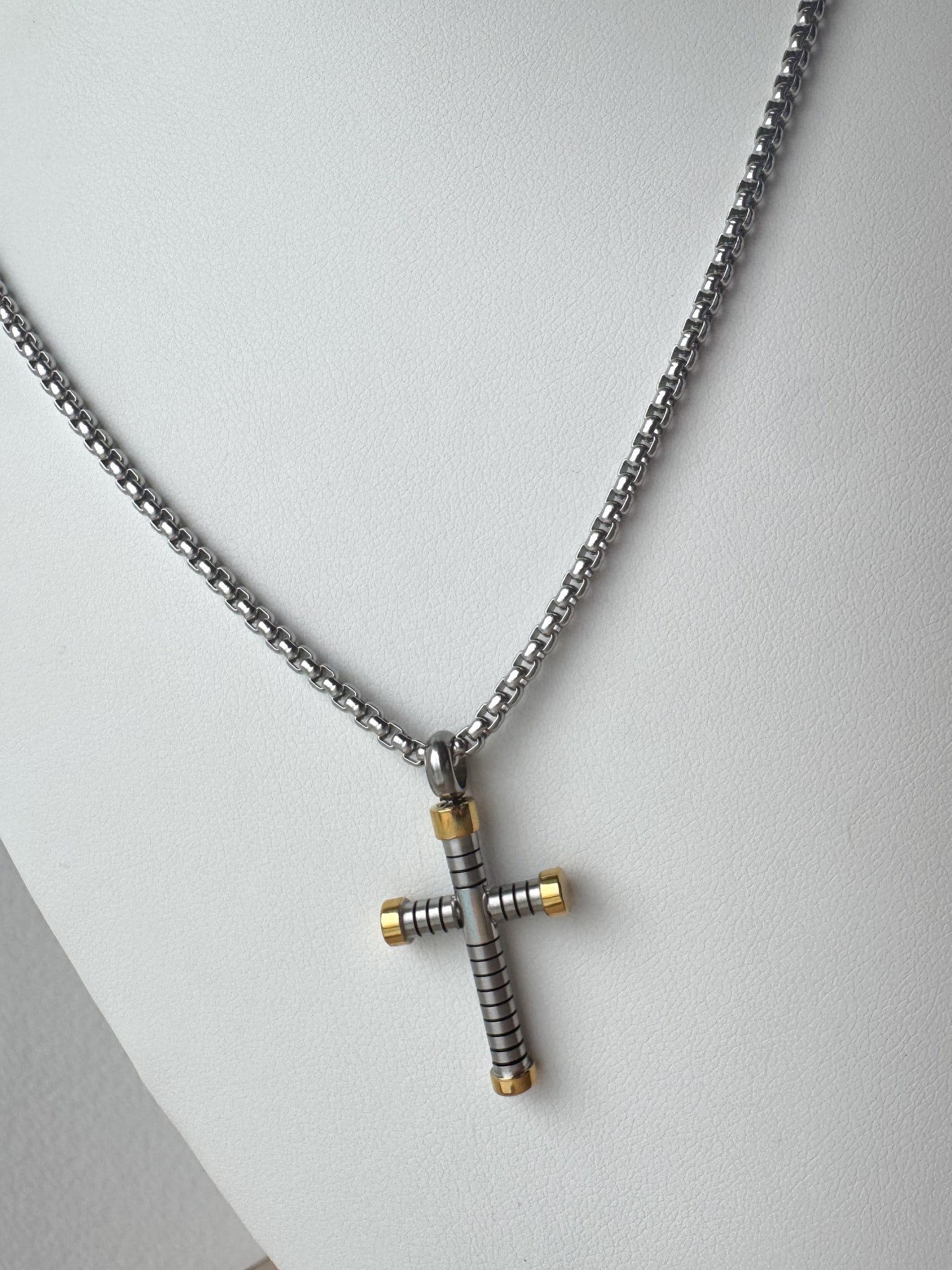 Silver & Gold Cross Men Necklace