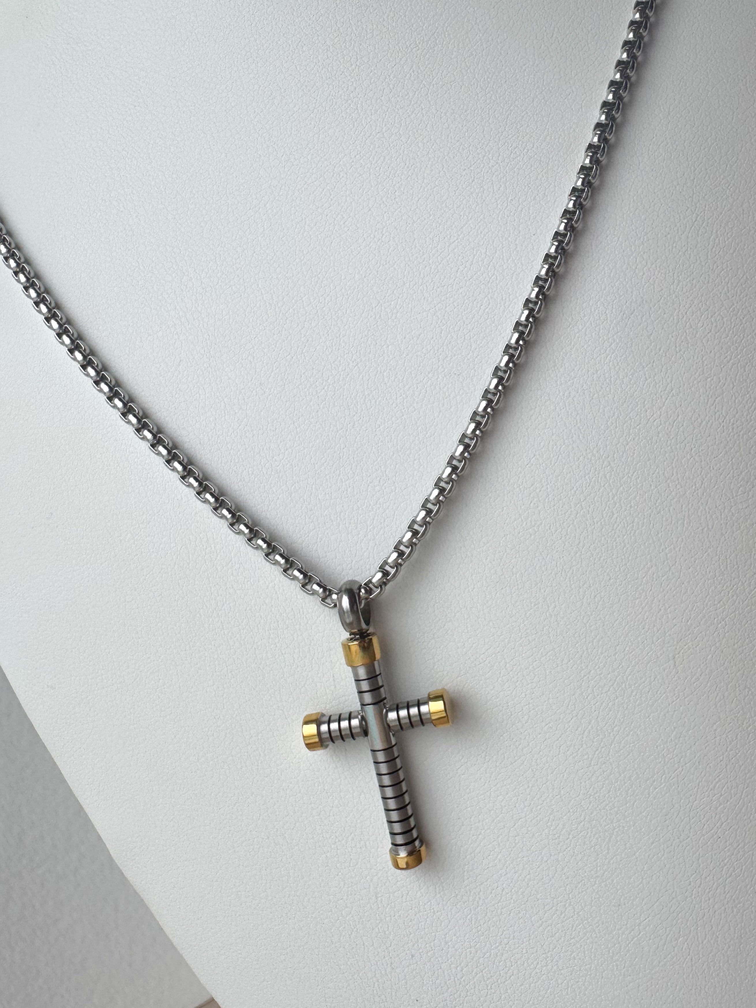 Silver & Gold Cross Men Necklace