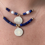 2 Styles of Our Father Pearls and Lapislazuli Ghost Necklace