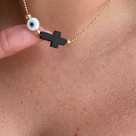 Evil Eye and Cross Azabache Adjustable Necklace
