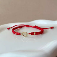 Black and Red Thread Little Hearts Silhouette 18k Gold Bracelet