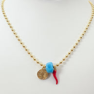 St. Benedict, Red & Blue Protection Charms Necklace