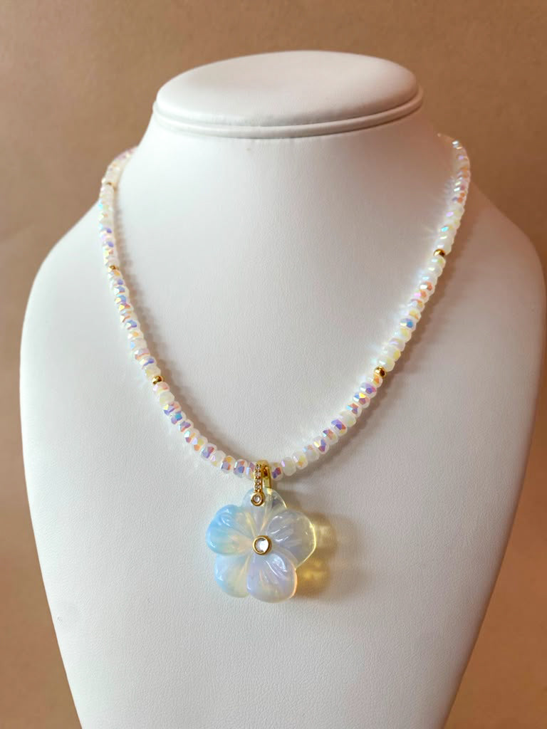 Crystal Clear Flower and Beads Necklace