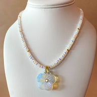 Crystal Clear Flower and Beads Necklace
