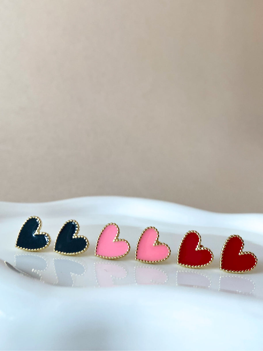 Black, Pink and Red Heart Shape Earrings