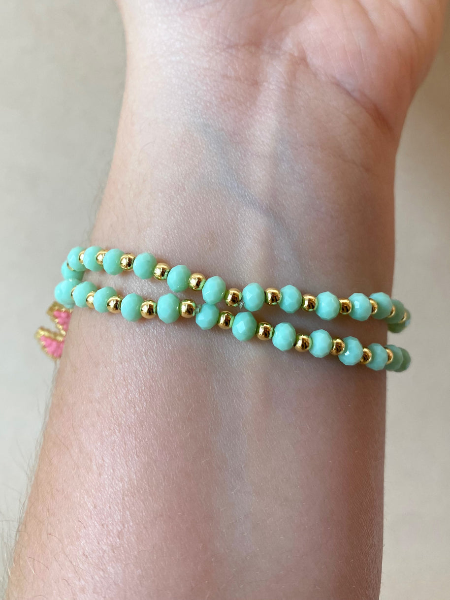 Virgin of the Valley Heart Miyuki Aquamarine Elastic Bracelet