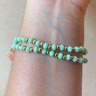 Virgin of the Valley Heart Miyuki Aquamarine Elastic Bracelet