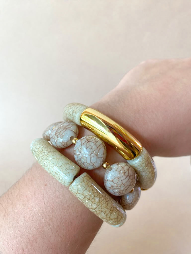 Set of 3 Acrylic Golden and Gray Style Bracelets