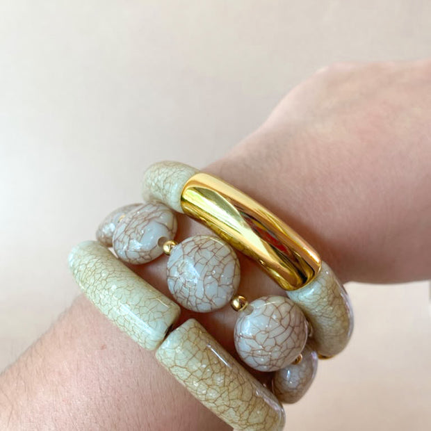 Set of 3 Acrylic Golden and Gray Style Bracelets