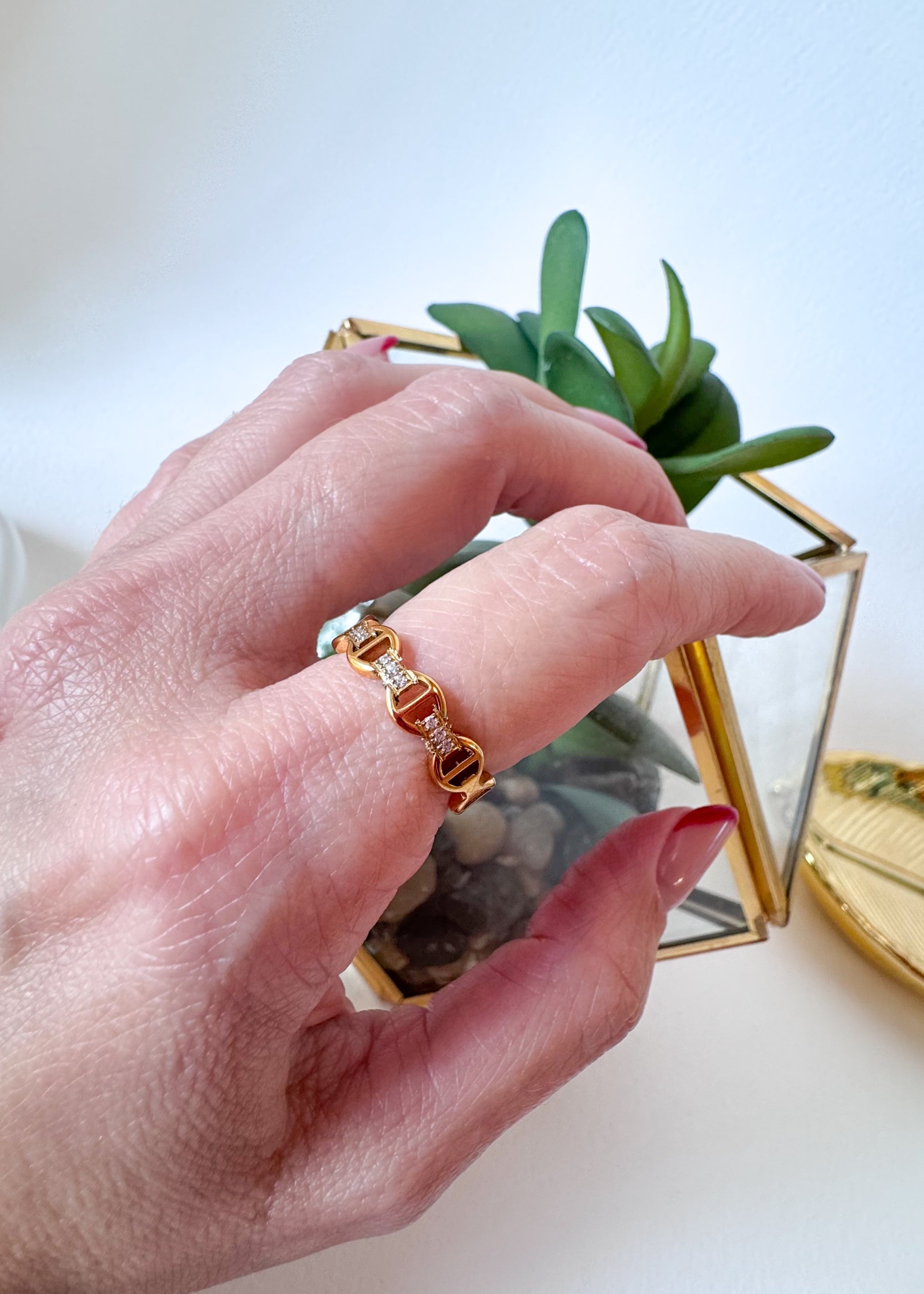 Gold and Shiny Links Style Steel Ring