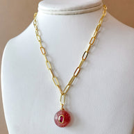 Pink and Yellow Quartz Stones Papers Clip Style Necklace