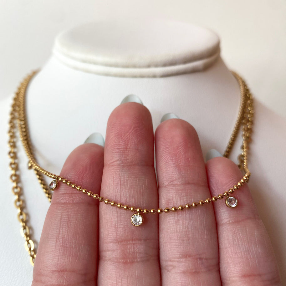3 Layer Zircons Steel Necklace