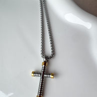 Silver & Gold Cross Men Necklace