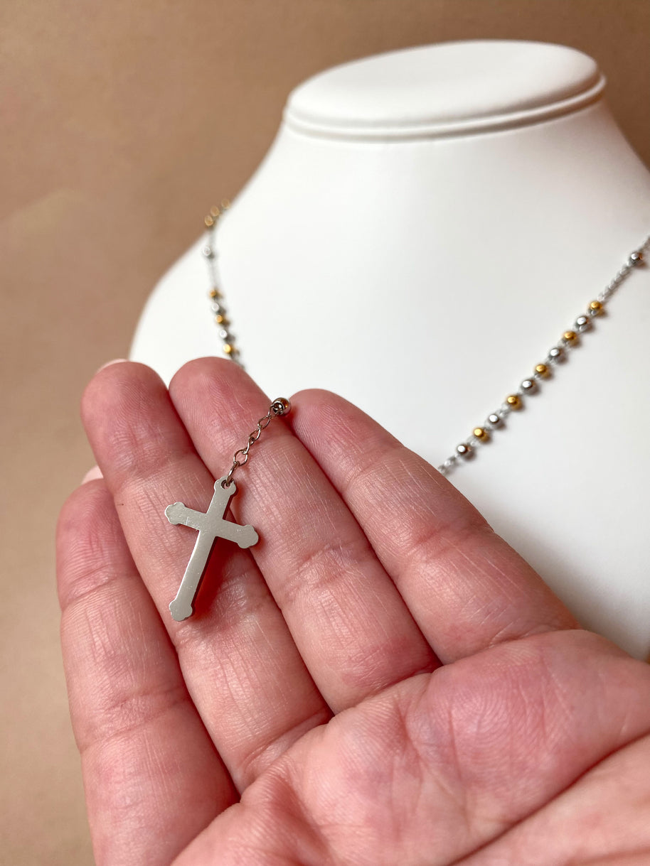 Guadalupe Virgin Medal 2 Gold Steel Rosary Necklace