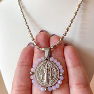 Silver St. Benedict Crystal Medal Necklaces