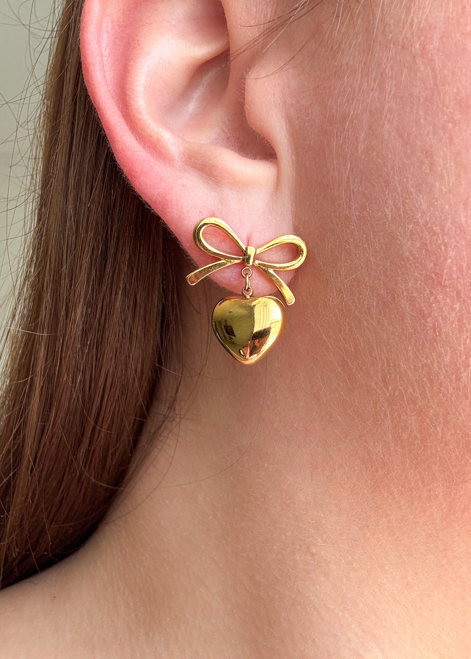 Bow Heart Style Steel Earrings