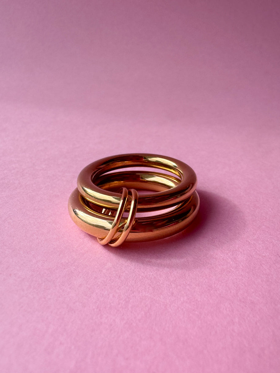 Anillo doble dorado plain acero