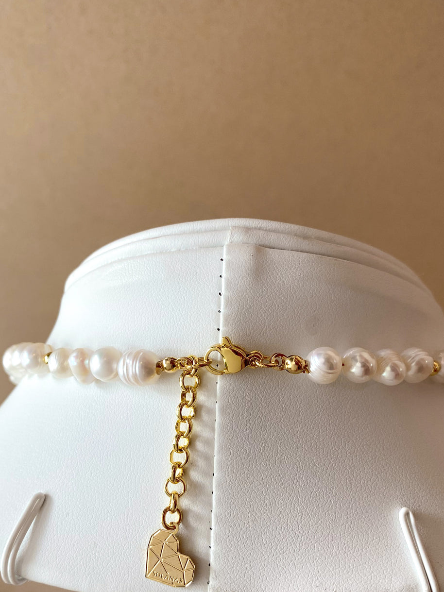Medium Real Pearls and Golden Ball Necklace