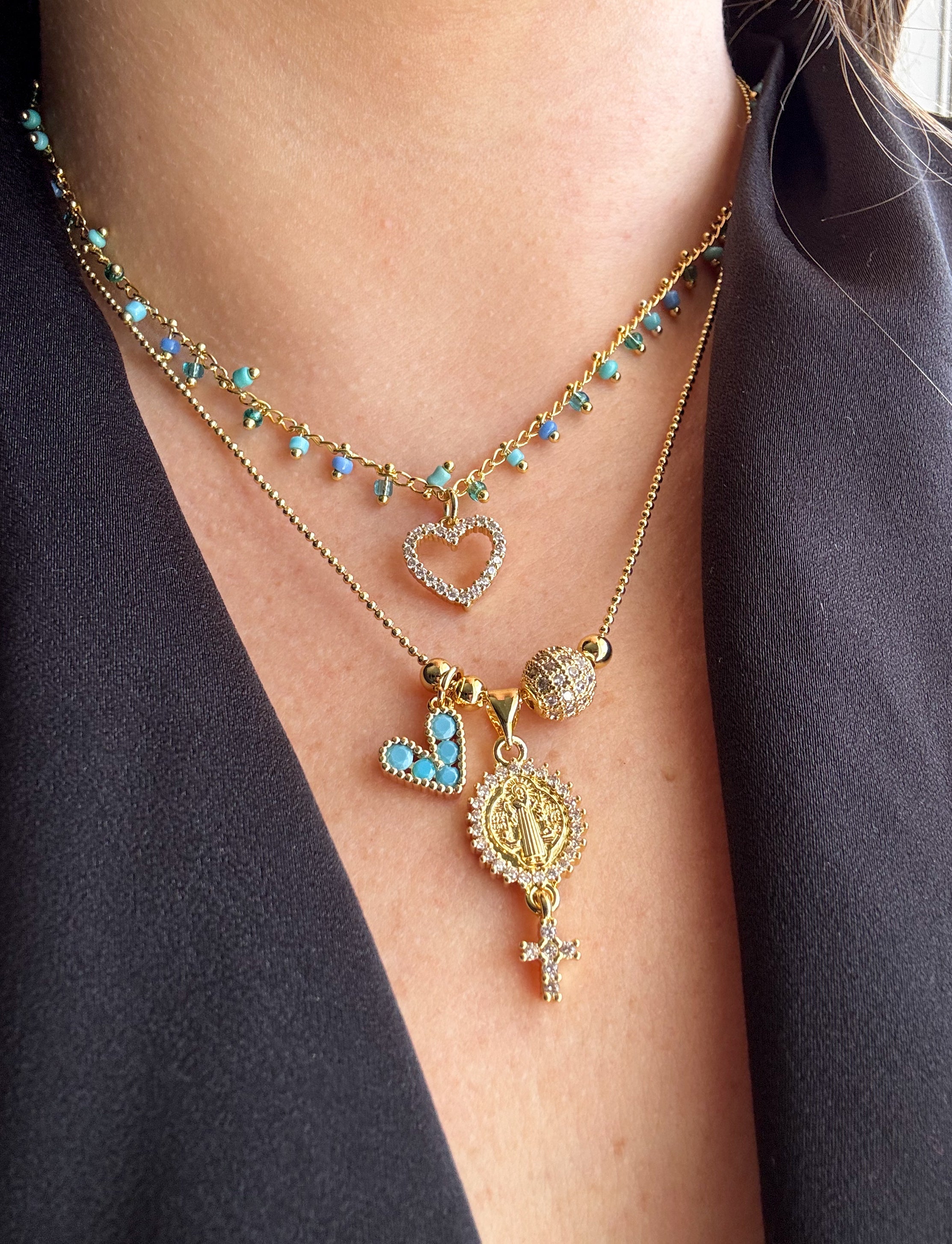 Colorful Shiny Heart Necklace / San Benedict Abad Adjustable Necklace