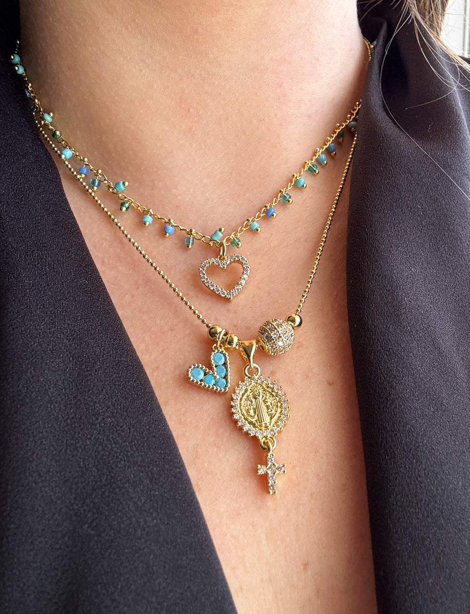 Colorful Shiny Heart Necklace / San Benedict Abad Adjustable Necklace