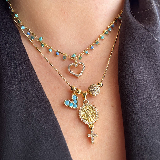 Colorful Shiny Heart Necklace / San Benedict Abad Adjustable Necklace