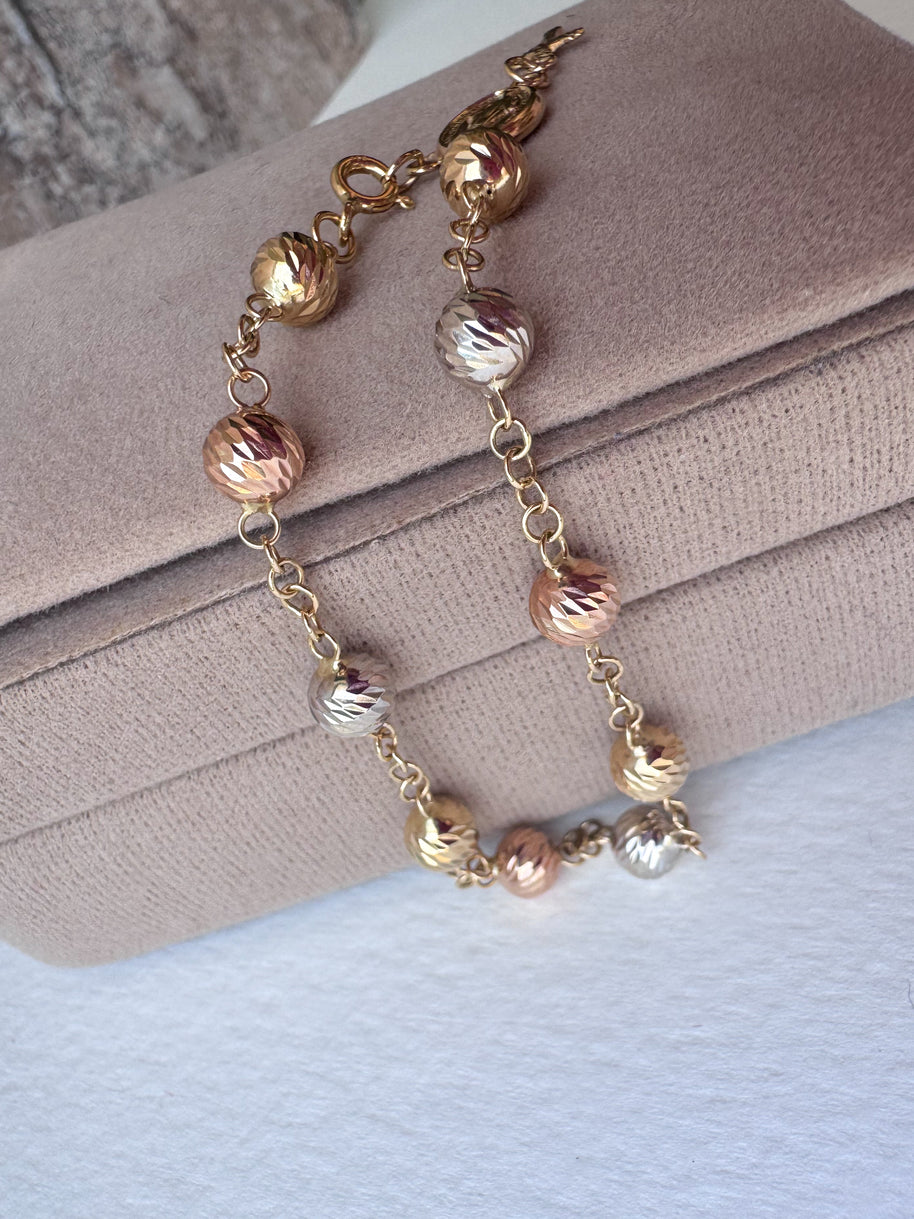 3 Gold Rosary Style 18k Gold Bracelet