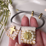 White Pearls St. Benedict Scapular Adjustable Bracelet