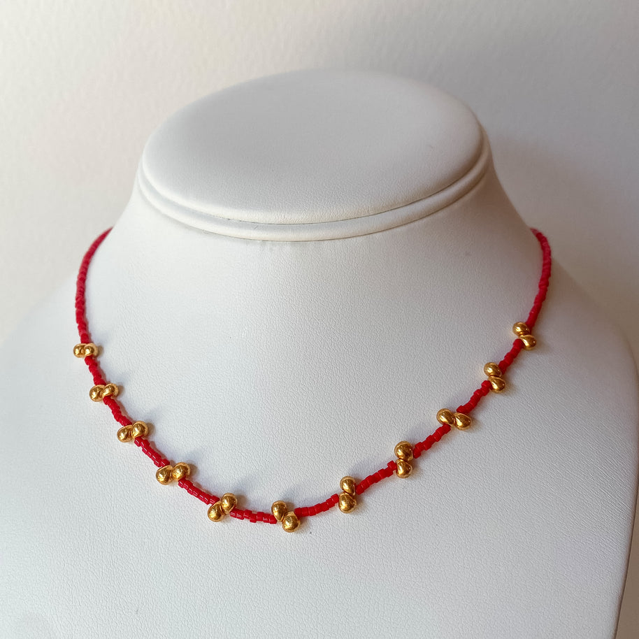 Red and Turquoise Blue Golden Miyuki Choker Necklace