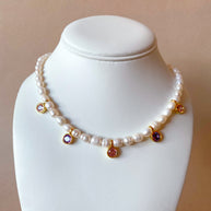 Pearls, Purple and Pink Crystals Necklace