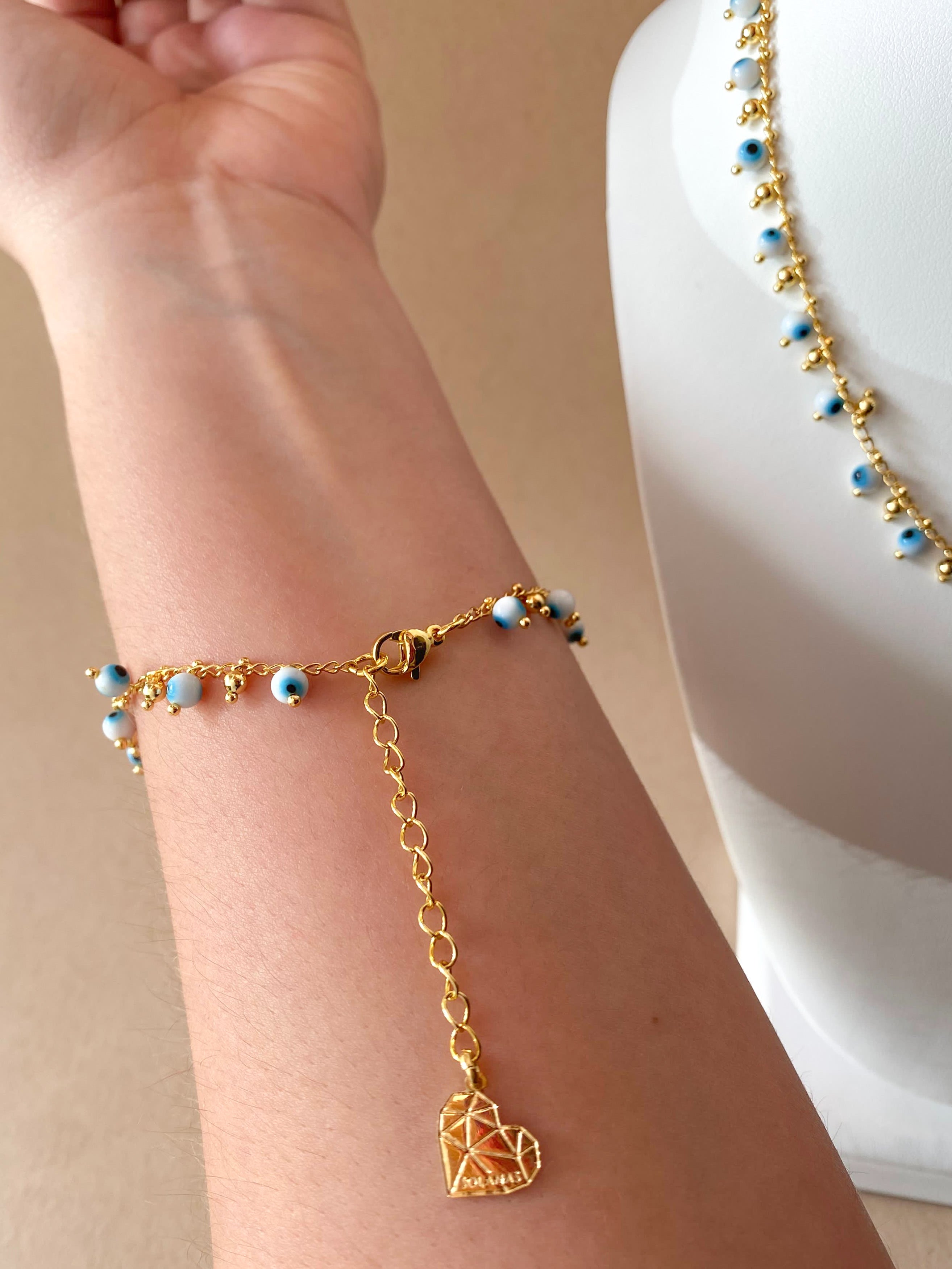 Evil Eye 🧿 White & Blue Pattern Necklace & Bracelet