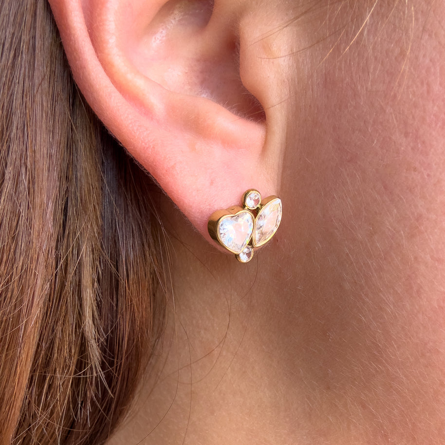 Golden Zircons Heart Style Necklace or Earrings
