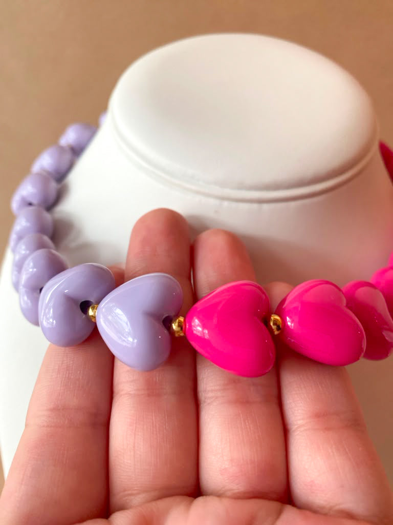Big Purple and Pink Hearts Pattern Necklace