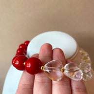 Red & Clear Ceramic Balls and Hearts Pattern Necklace
