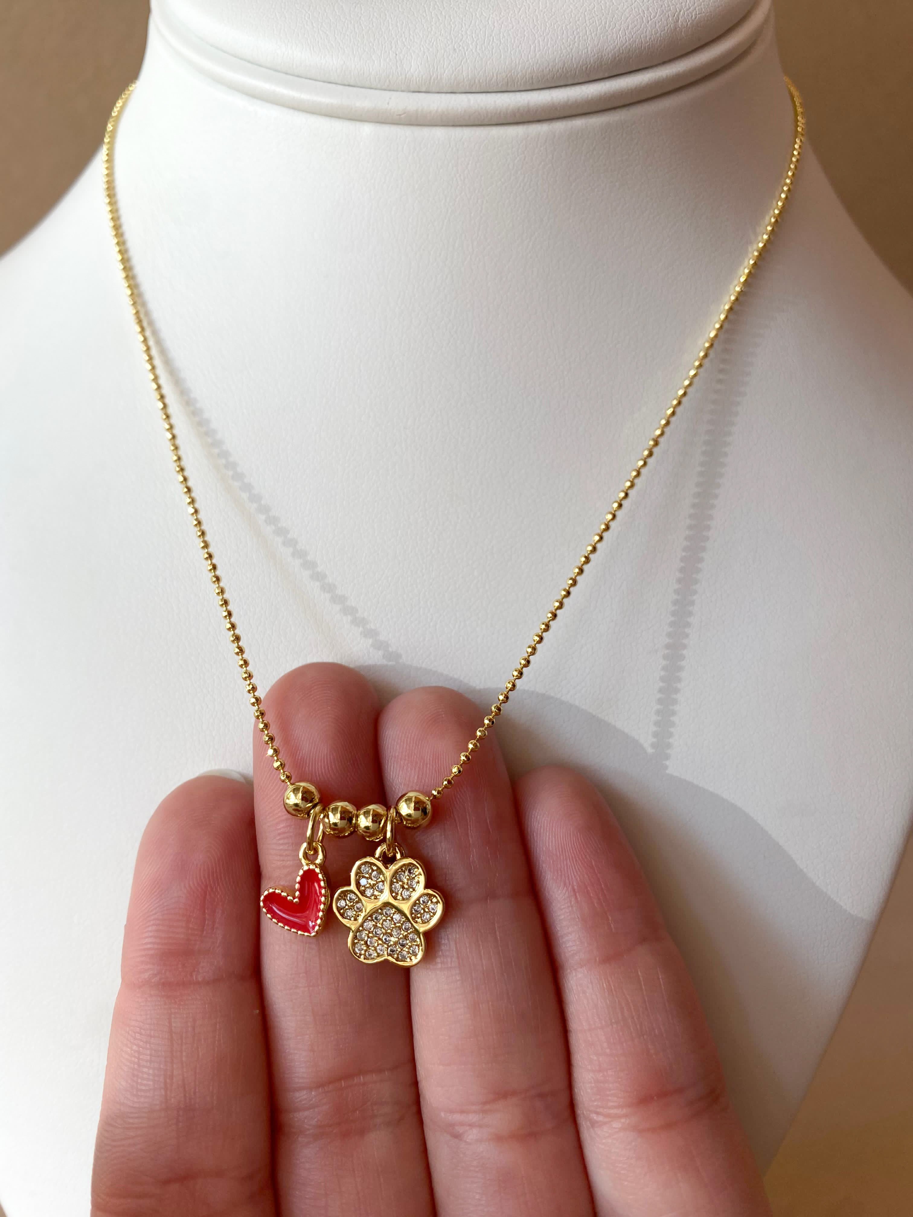 Red Heart ❤️ Dog 🐶 Paw 🐾 Adjustable Necklace