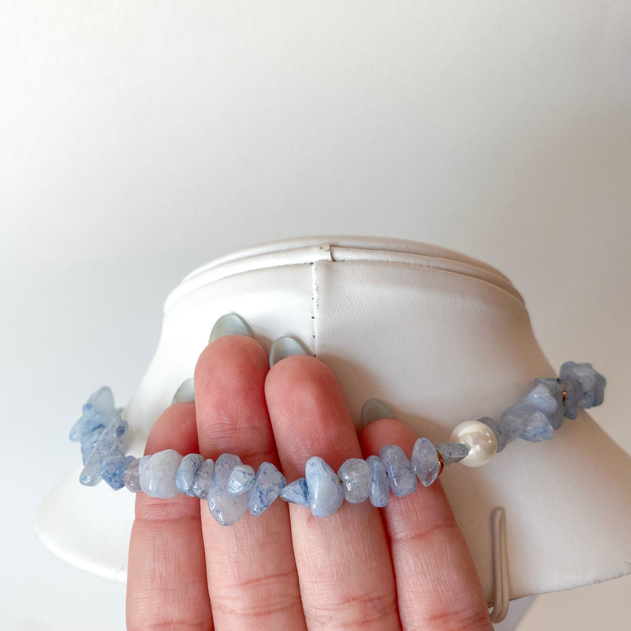 Beaded Gemstone Pearls Steel Necklace
