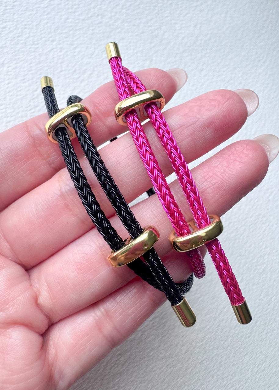 Pink, Black and Red Adjustable Leather Bracelets